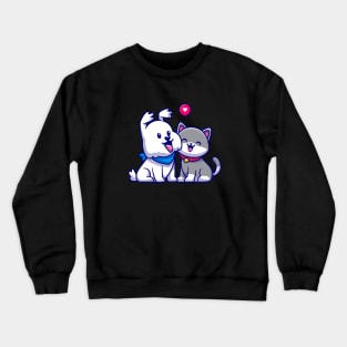 Cute Dog and Cat Friend Cartoon Crewneck Sweatshirt